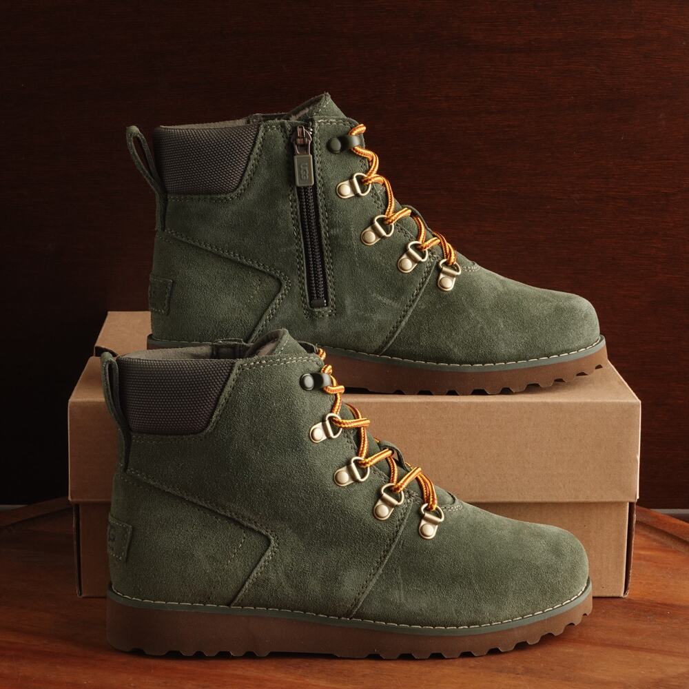 UGG Boots Youth Size 4 Green Hilmar CWR Suede Ankle Waterproof Zip Lined Winter - Picture 1 of 16